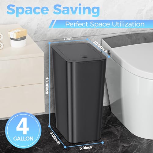 Image of 3 Pack 4 Gallon Bathroom Small Trash Can with Lid, 15L Slim Garbage Bin Wastebasket with Pop-Up Lid for Bedroom, Office, Kitchen, Dorm, Fits Under Desk