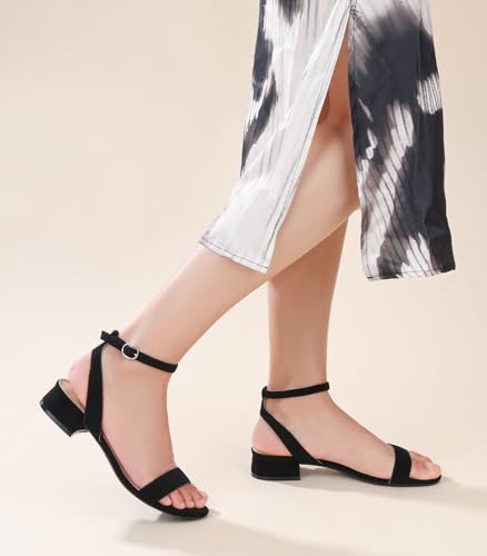 Image of Ankis Women Nude White Gold Black Sandals Open Toe 1 Inch Low Block Heel | 1-inch short heel, adjustable ankle strap, 5mm latex cushioned insole, comfortable walking, for wedding, dressy, formal event