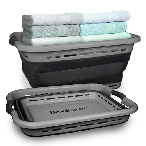 BROOKSTONE 11 GALLON XL 24' Collapsible Laundry Basket & Clothes Hamper, Comfort Non-Slip Handles...