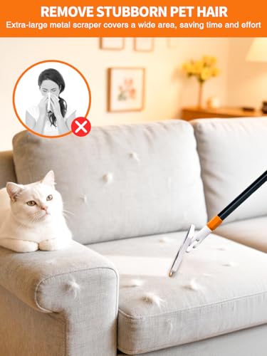 Image of 4-in-1 Baseboard Cleaning Tool with Extendable Handle 5 Reusable Pads 1 Carpet Rake Stiff Bristle Brush Multi-Surface Baseboard Brush for Cleaning Baseboard Wall Carpet Floor Bathroom Kitchen Pet Hair