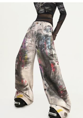 Y2k Unisex Vintage 3D Colorful Oil Print Graffiti Harajuku Grunge Wide Leg Jeans Hiphop Punk Loose Casual Denim Pants4