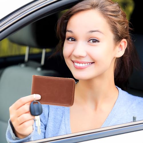 Image of Outus 2 Pcs Business Card Holder, PU Leather Business Card Case Pocket Wallet with Magnetic Shut for Men Women(Black and Light Coffee,Classic)