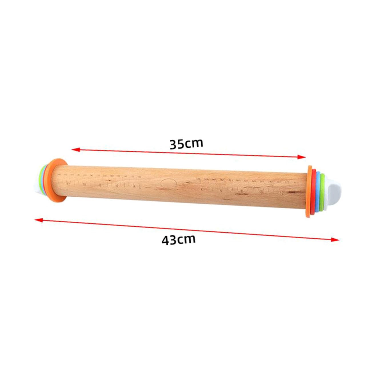 Rodillo de Amasar de Madera de Haya con Escala y Discos Ajustables, Mango Seguro y Antiadherente Adecuado para Pizza y Pasteles en Cocina
