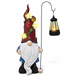 Gift Boutique Resin Gnome Figurine with Lantern Light Outdoor Garden Statue Holiday Yard Decor with LED Hanging Lamp for Patio Lawn Pathway Decorations