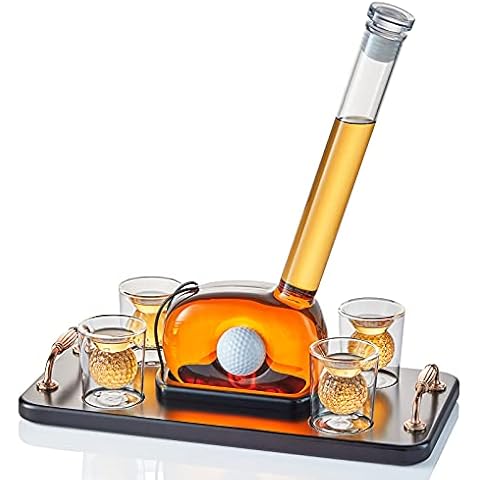Golf Decanter Whiskey Decanter Set with 4 Golf Ball Shot Glasses - Unique Golf Gifts Golf Accessories for Men - 750ML Golf Themed Liquor Dispenser for Alcohol, Bourbon, Scotch, Vodka, Tequila, Wine Cover
