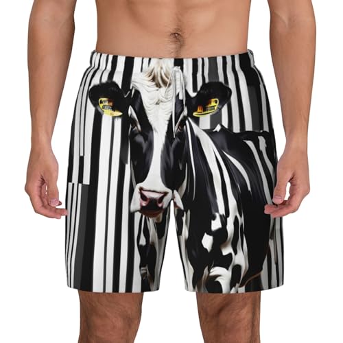 Short de bain imprimé vache lait noir blanc pour homme
