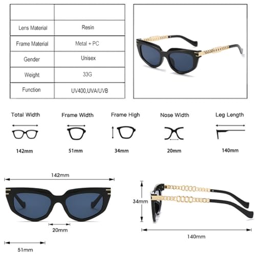 Lunettes de soleil oeil de chat pour femme MUTYNE avec branches chaîne en métal - 5