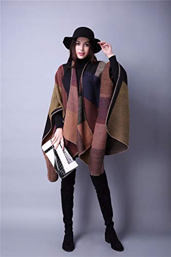 Lacavocor Women's Warm Shawl Wrap Cape Winter Sweaters Open Front Poncho, A1-Khaki #TOP1