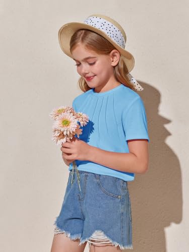 Image of Haloumoning Girls Pleated T Shirts Kids Summer Short Sleeve Fashion Tops Tees 5-14 Years