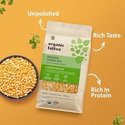 Organic Tattva Chana Dal (4 lbs) - Split Chickpeas Yellow Lentils Organic, Gluten Free, Vegan & Kosher - High Protein Lentils Dry - Pure Garbanzo Beans Dal for Everyday Nutrition - USDA Certified