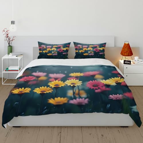 Housse de couette bohème en microfibre douce imprimée de fleurs multicolores