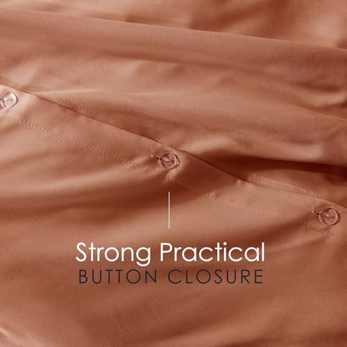 Image of Hearth & Harbor Rust Duvet Cover with Fitted Sheet Cal King Size | 4 Piece Soft Double Brushed Bedding Set, Button Closure, 1 Duvet Cover 104x98 Inches, 1 Fitted Sheet, 2 Pillow Shams