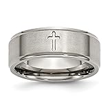 ICE CARATS Titanium Brushed Center Cross Religious 8mm Ridged Edge Wedding Ring Band Size 12.00...