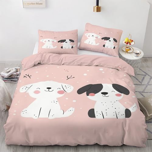Parure de lit 90x190 chiot housse de couette rose microfibre 3 pièces pour lit 1 place - 2