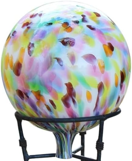 Glass Gazing Ball Over Opal Multicolored 12 Inch by Iron Art Glass Designs
