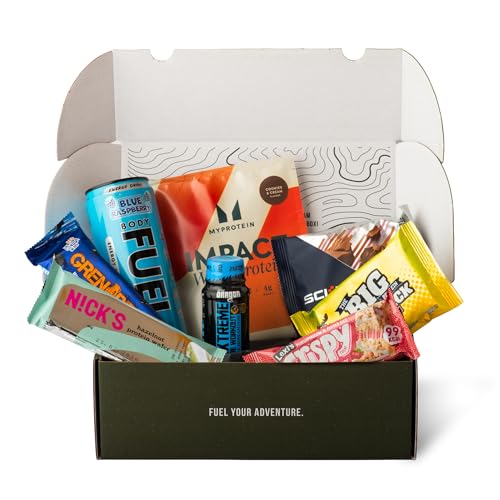 Gym Gift Snack Box- Protein Hamper Gift for Gym Lovers - 8 Essential Items Including Protein Bars, Powder, Cookie, Flapjack, Energy Drink. High Protein Selection Box