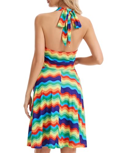 Image of Women's Summer Sundress- 2025 Sexy Halter Sleeveless Spring Boho Elastic Waist Ruffle Mini Dress