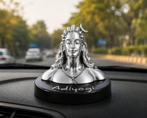 Image of Idolkart Fully Silver Coated Adiyogi Statue for Car Dashboard, Adiyogi Statue for Home, Adiyogi Idol, Car Dashboard Accessories, Car Idols for Dashboard for Shiva Devotees with Vastu Benefits, 3inch