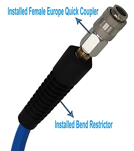 YOTOO-Hybrid-Air-Hose-15m-Long-65mm-ID-X-12mm-OD-300-PSI-with-Bend-Restrictors-14-Inch-Europe-Steel-Quick-Coupler-and-Plug-Blue