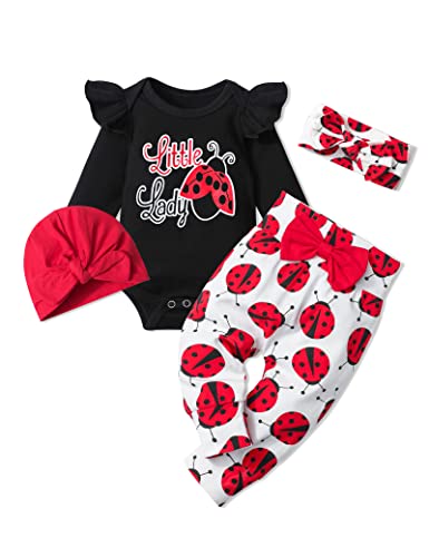 Image of TyeSmo Infant Newborn Baby Girl Clothes Baby Girl Outfits For All Seasons Long Sleeve Snap Romper Pant Sets With Headband