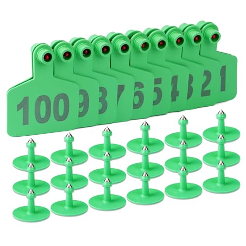 MUDUOBAN Etiquetas de orelha para bovinos para vacas, cabras, ovelhas com número 001-100, etiqueta d