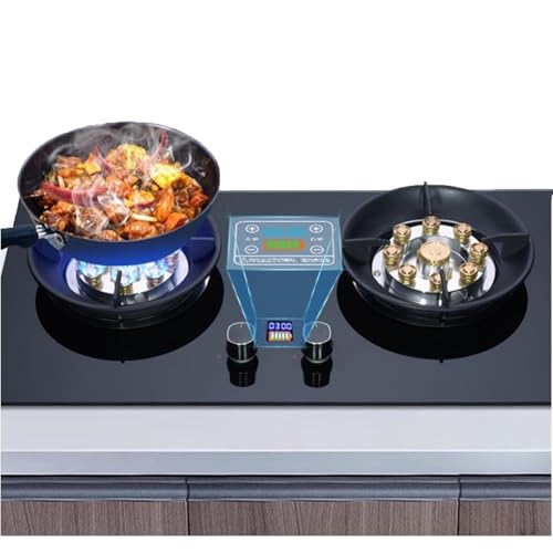 Cuisinière À Gaz Double Brûleurs - Table De Cuisson De Camping 5,2 KW, Plaque De Cuisson À Gaz Intégrée En Verre Trempé, Minuterie Indépendante Des Deux Côtés(LPG)