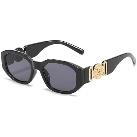 SG Essentials Small Square Frame Sunglasses | Trendy Shades Glasses Custom Sunglasses Logo | Sunglasses with Gold Emblem on the Side | Fashion Sunglasses UV 400 Protection Square Frame - Black Cover