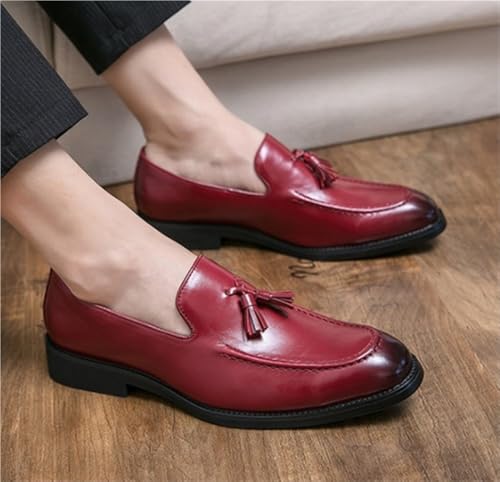 Men's Loafers Shoes Tassel Square Burnished Toe Leather Lightweight Comfortable Anti-Slip Classic Prom Slip-on2