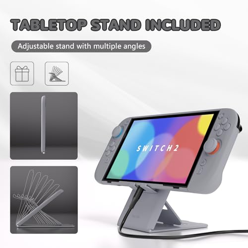 Image of PlayVital Hard Case for Nintendo Switch 2 with Extra Stand & Thumb Grip Caps | Split Design, Dockable Protective Full-Body Shell Cover for Nintendo Switch 2 | Solid Color Series, New Hope Gray