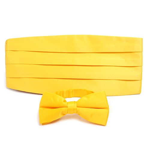 Set de moño y fajín amarillo para hombre de raso miniatura 1