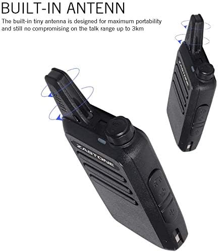 Two Zastone X6 radios demonstrating the built-in antenna and its capability for a talk range of up to 3km.