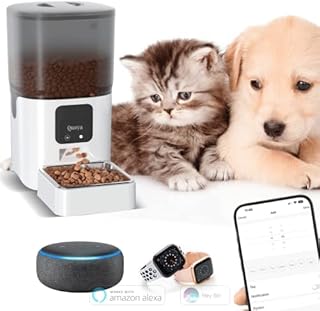 QUOYA Smart Automatic Feeder, LARGE (6L Food Tank) Timer/Schedule feature, voice and app control, Portion size adjustmentCompatible with Alexa, google, siri for Dogs and Cats