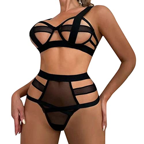 Dislsokrhov Hot Lingerie Damen Tiefer V-Ausschnitt Halfter Spitze Reizwäsche mit Strapsen erotische Dessous Frau Frauen Schwarz-b M Cover