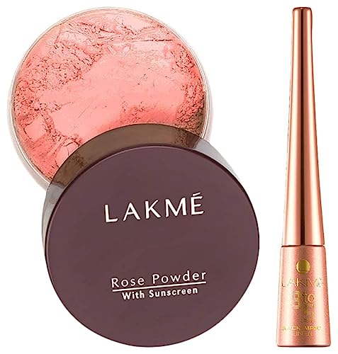 Image of Lakme Rose Face Powder, Warm Pink, 40g And Lakme 9 to 5 Impact Eye Liner, Black, 3.5ml