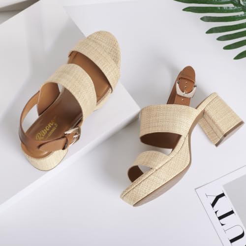 Image of RIBONGZ Block Heels Prom Heeled Sandals for Women Chunky Square Open Toe Strappy High Heels Ankle Strap Wedding Bridal Shoes High Heel Sandals for Party Dress