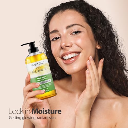 Image of PHATOIL Basil Body Oil with Pump, 260 ml (8.8 fl.oz) Multi-Purpose Massage Oil Basil Oil, Blends of Natural Plant Oils and Essential Oils, Great for Skin Care, Body Oils for Women and Men