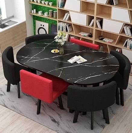 Juego de comedor moderno de 7 piezas con mesa ovalada y 6 sillas para cocina y sala de estar