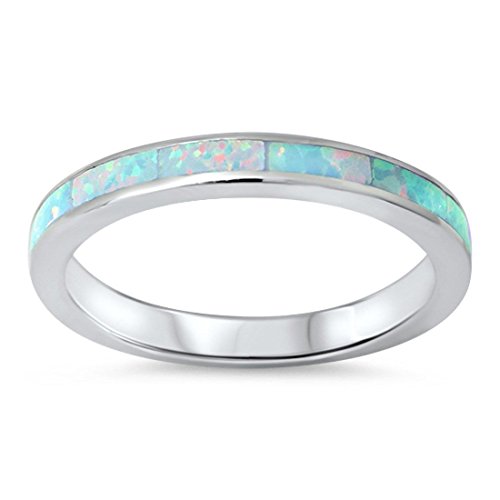 3mm Full Eternity Stackable Wedding Engagement Band Ring Round Created White Opal 925 Sterling Silver, Size - 6