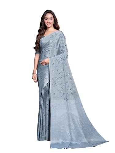 Image of Garden Vareli Floral Print Crepe Saree With Unstitched Blouse Piece