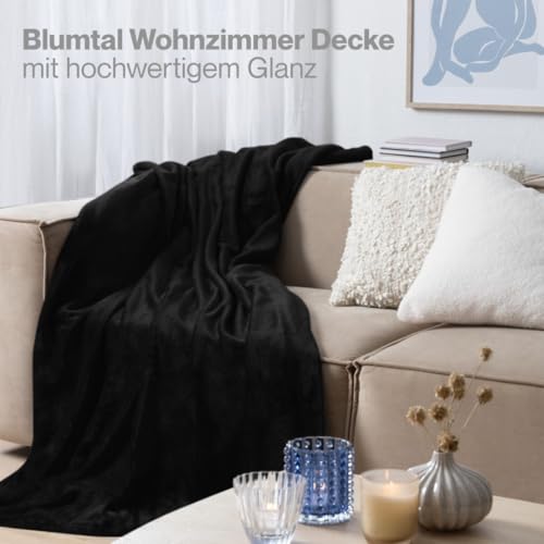 Blumtal Kuscheldecke flauschig - Oeko-TEX zertifizierte Fleecedecke 150x200 cm - Wohndecke 150x200 cm - Schwarze Decke - Wohn- &… – Ansicht 6