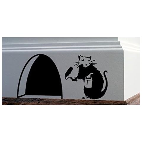 uksellingsuppliers ® Mouse Hole SMALL BANKSY RAT WITH PAINT TIN AND ROLLER Skirting Board Wall Sticker Vinyl Decal Cover