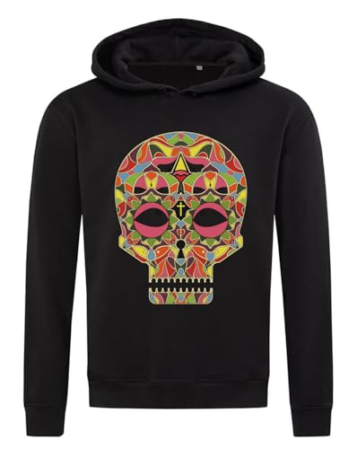 Sweat à capuche noir en coton doux avec tête de mort tribale pour un look unique