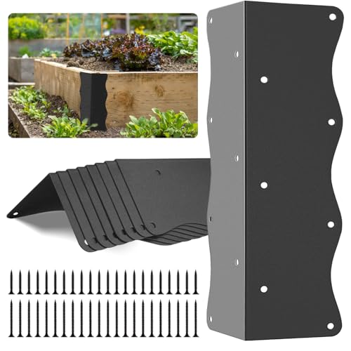 HLOGREE 8 Pcs Raised Garden Bed Corner Brackets Heavy Duty Metal Raised Bed Corners and Connectors for Wood(11x3x3) Brown L-Shape Wavy Connectors with Screws fits for 20-24 Raised Beds (Black)