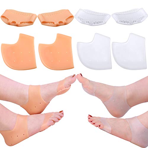 4 Pairs Foot Cushions and Heel Cups, Metatarsal Foot Forefoot Care Pads Heel Protectors for Plantar Fasciitis, Cracked Heels, Heel Sore, for Women Men
