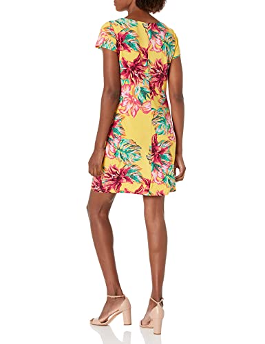 Nine West Women's Short Sleeve Dress, Madras Yellow Multi, Xl #TOP1