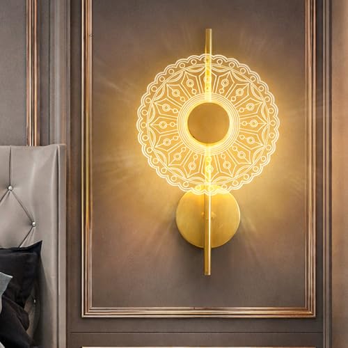 Image of Monolith Lumiround Wall Light | 3 Color LED Wall Sconce | Antique Gold Acrylic Decorative Wall Lamp | Modern Indoor Lighting for Bedroom, Living Room & Entryway, Staircase, Hallway | Pack of 1