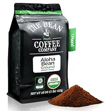 The Bean Organic Coffee Company Aloha Bean Hawaiian Hazelnut, Medium Roast, Ground Coffee, 16-Ounce Bag,Cafe molido tostado organico