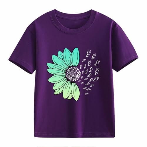 Girls Loose Fit Sunflower Graphic T Shirts Short Sleeve Crewneck Cute Pattern Printed Tops Kids (I-Purple, 2-3 Years)2