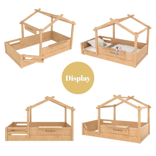 Twin Size Floor Bed for Kids, Solid Wood House Floor Bed with Roof, Built-in Shelfe, and Free-installed Signboard, Montessori Floor Beds Frame for Kids, Boys, Girls, Childlike Design, Nature by Bellemave - Image 7