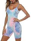 Amiliashp Women's Spaghetti Strap Tank Top Short Jumpsuit Rompers Bodysuit One Piece Catsuit (Tie Dye, L)